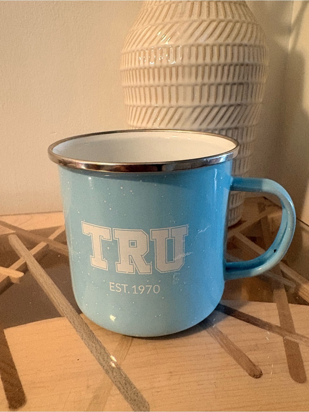 Light Blue Camp Enamel Mug with Silver Rim Tompson Rivers University